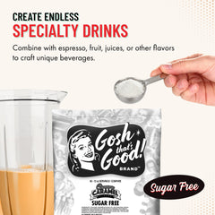 Gosh That's Good! scoop measuring powder over container, portion control benefit
