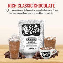 Gosh That's Good! open tub with sugar-free chocolate powder visible for easy scooping