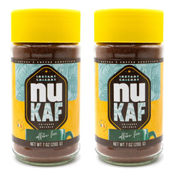 Gourmanity nuKAF front packaging showing 7oz twin-pack, clear branding and jar benefit