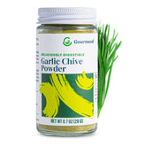 Gourmend front packaging showing organic garlic chive powder and simple design, easy identification benefit