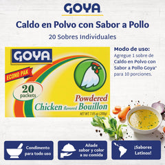 Goya packet poured onto spoon demonstrating fast dissolve and convenience
