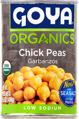 Goya drained chick peas in bowl close-up showing texture and ready-to-use convenience
