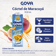 Goya passion fruit cocktail glass over ice illustrating a chilled serving benefit