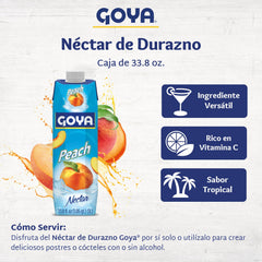 Goya glass of peach nectar on ice showcasing chilled refreshment and ready-to-drink use
