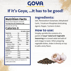 Goya seasoning sprinkled on leafy salad for brighter fresh taste benefit