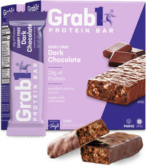 GRAB1 front packaging showing dark chocolate coating and 10-bars for quick grab-and-go