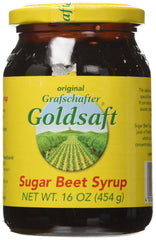 Grafschafter jar front view showing label and 16 oz size, premium German syrup benefit