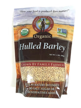 Grain Place Foods front packaging of 2 lb hulled barley showing organic benefits