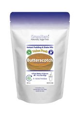 GramZero front packaging showing six butterscotch pudding pouches and clear labeling benefit: convenient portioning