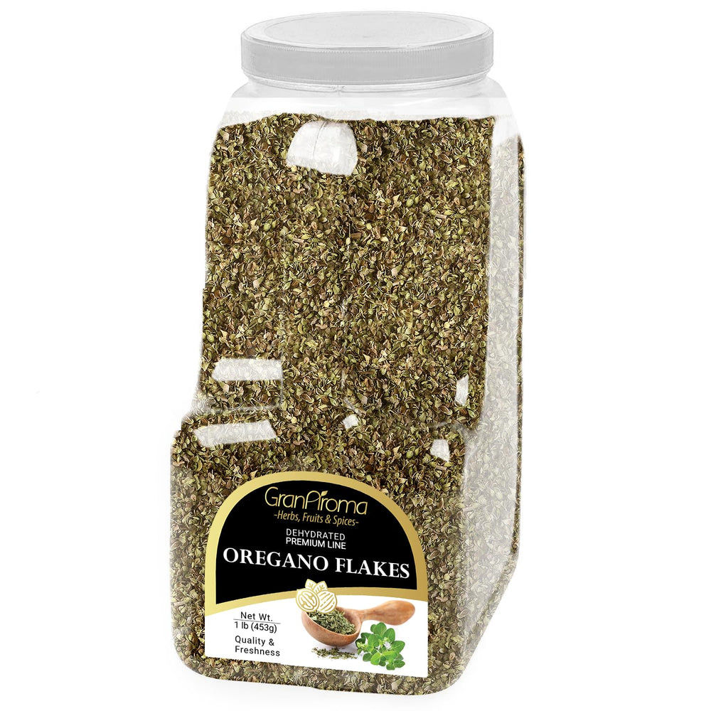 GranAroma jar front view showing label and 1 lb size, highlights pantry convenience