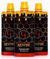 Grande Johnson sachet front view showing label and convenient single-use design benefit