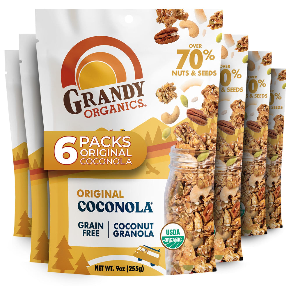 GrandyOats front packaging showing organic coconola and benefits