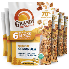 GrandyOats front packaging showing organic coconola and benefits