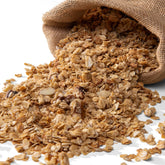 GrandyOats front-of-bag showing organic honey nut granola branding and size benefit
