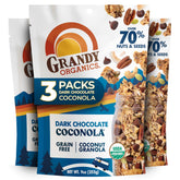 GrandyOats front packaging showing organic dark chocolate coconola benefits