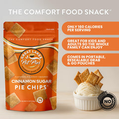 Great Lakes Pot Pies open pouch with cookie chips spilling, convenient grab-and-go snack