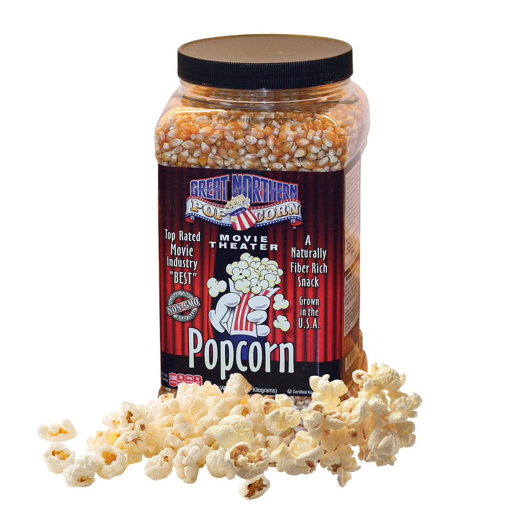 Great Northern front packaging showing 7 lb resealable jug and label, keeps kernels fresh