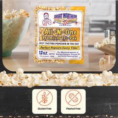 Great Northern popcorn popping in a 12oz kettle demonstrating even pop and mess reduction