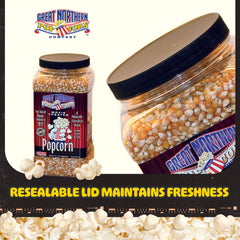 Great Northern popcorn machine mid-pop, producing fluffy popcorn for events and parties