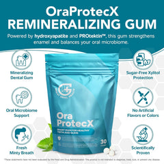 Great Oral Health OraProtecX ingredients label highlighting hydroxyapatite xylitol PROtektin
