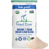 Great River Milling front packaging showing organic 7 grain flour benefits