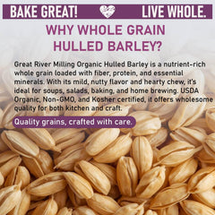Great River Milling close-up of whole-grain barley texture showing chewy, nutty grain quality