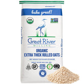 Great River Milling front bag showing 25 lb label and organic benefit