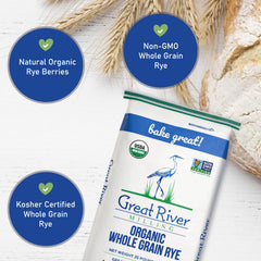Great River Milling fresh-milled rye flour on board showing aromatic flour benefit