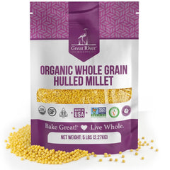 Great River Milling front bag showing brand and 5 lb packaging benefit