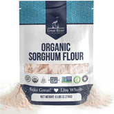 Great River Milling front packaging showing organic 5 lb bag and clear labeling benefit