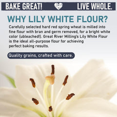 Great River Milling pouring flour into a bowl to show flow and baking convenience
