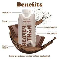 Greater Than coconut water ingredient shot with coconut and benefits highlighted