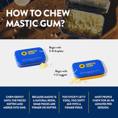 Greco Gum open tin with resin pieces for easy portioning benefit