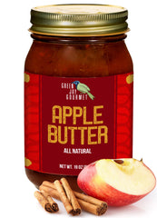 Green Jay Gourmet jar front label showing classic apple butter benefit of rich flavor