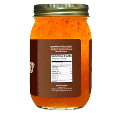 Green Jay Gourmet jam on spoon showing smooth apple cinnamon texture and spreadability