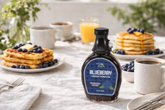 Green Jay Gourmet syrup drizzled over pancakes delivering gourmet breakfast flavor