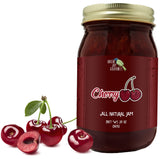 Green Jay Gourmet cherry jam front jar showing label and 20 oz size, appealing pantry staple