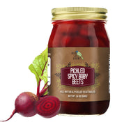 Green Jay Gourmet front jar showing label and spicy pickled beets, ready to serve