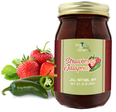 Green Jay Gourmet front jar view showing label and 20-ounce size, highlights gourmet quality