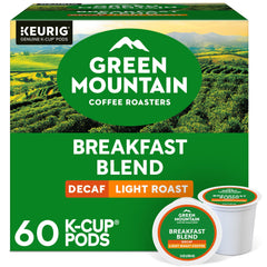 Green Mountain Coffee Roasters box front showing 60-count and light roast benefits