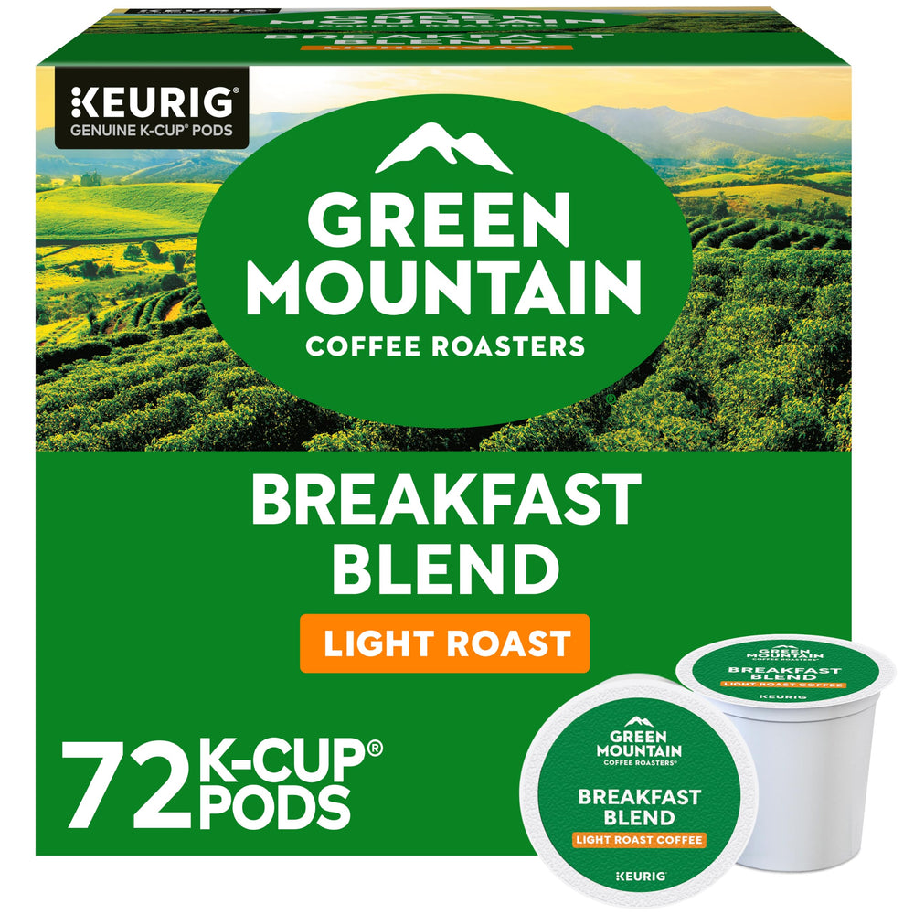 Green Mountain Coffee Roasters front box showing 72-count and light roast benefits