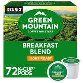 Green Mountain Coffee Roasters front box showing 72-count and light roast benefits
