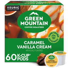 Green Mountain Coffee Roasters front packaging showing flavor and size benefit convenience