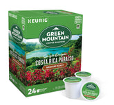 Green Mountain Coffee front box showing Costa Rica Paraíso pods and convenience