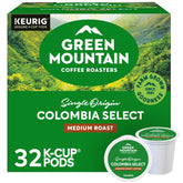 Green Mountain front packaging showing Colombia Select and medium roast benefit