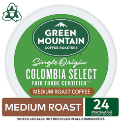 Green Mountain Coffee Roasters K-Cup side label with origin and medium roast information