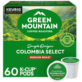 Green Mountain Coffee Roasters front box showing Colombia Select and benefits