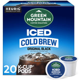 Green Mountain Coffee Roasters front box showing product and benefit of ready-to-ice convenience