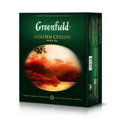 Greenfield brewed cup of Golden Ceylon showing amber liquor and brisk flavor benefit