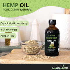 GreenIVe hemp oil pouring close-up highlights smooth texture and freshness